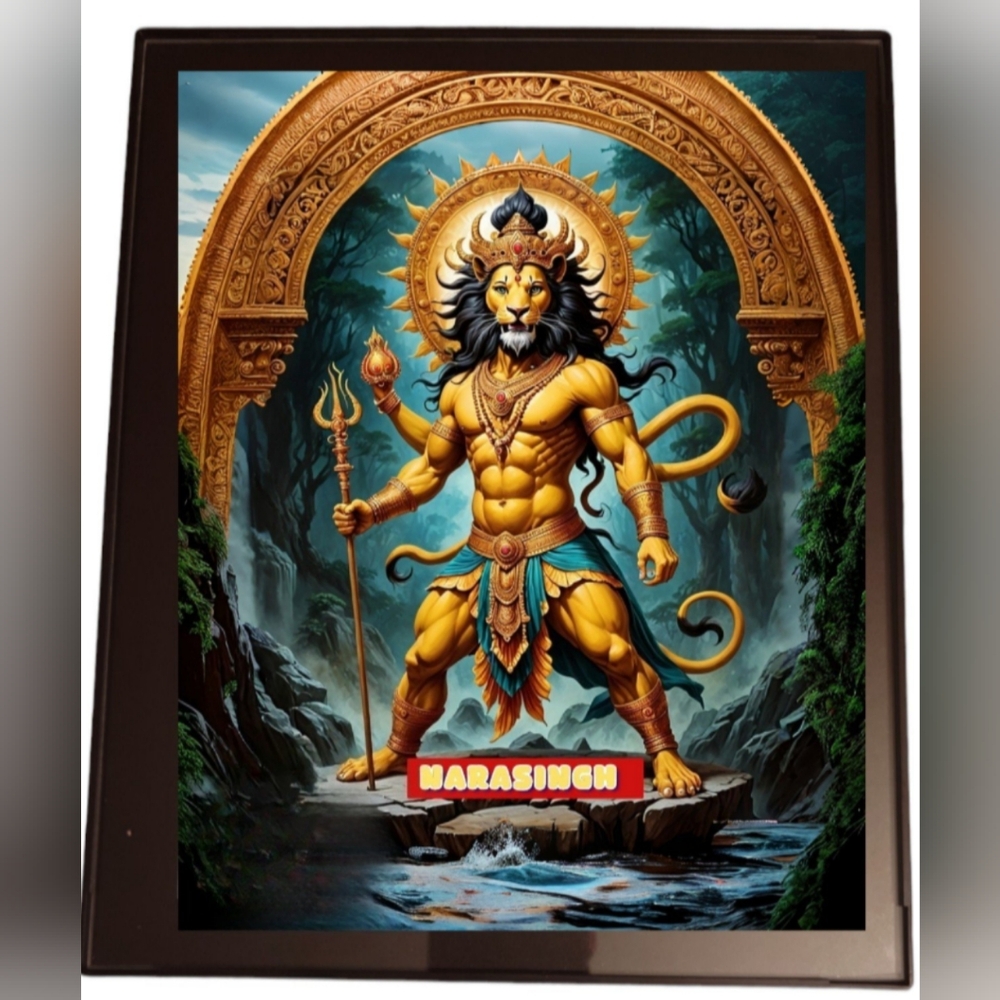 Hindu God Narasingh In A  Frame 8x10